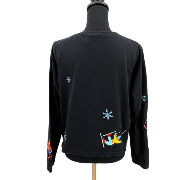 Michael Simon‎ Cardigan Womens Black Embroidered Winter Skiing Snowflake Sweater - Picture 5 of 8
